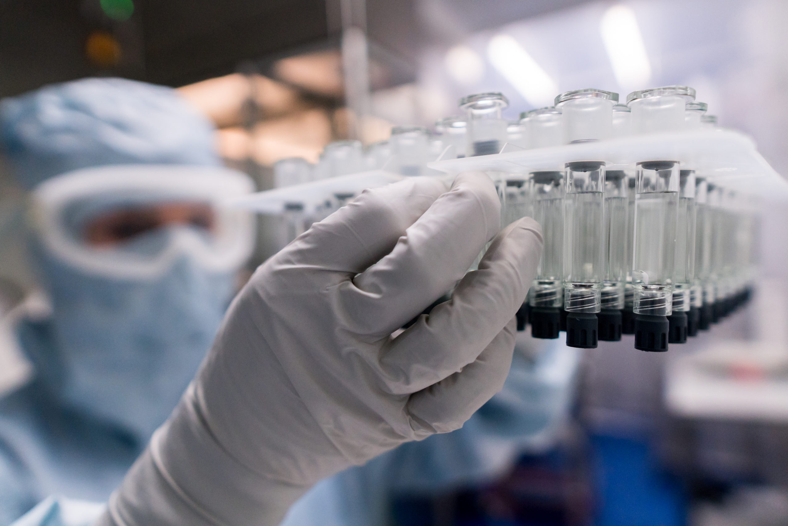 Nested syringes undergoing sterile filling